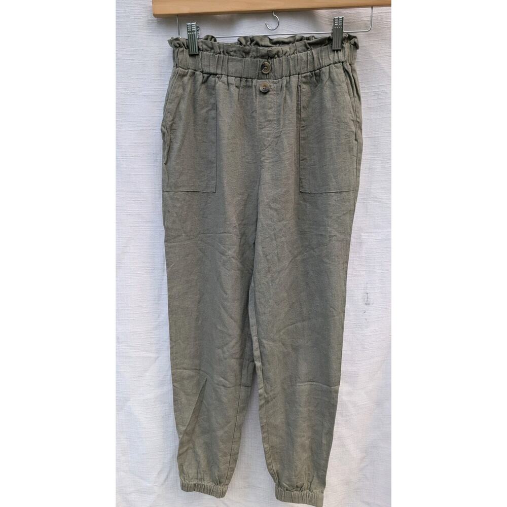 Sincerely Jules Womens Mid Rise Linen Blend Jogger Pants Size S Olive minimalist